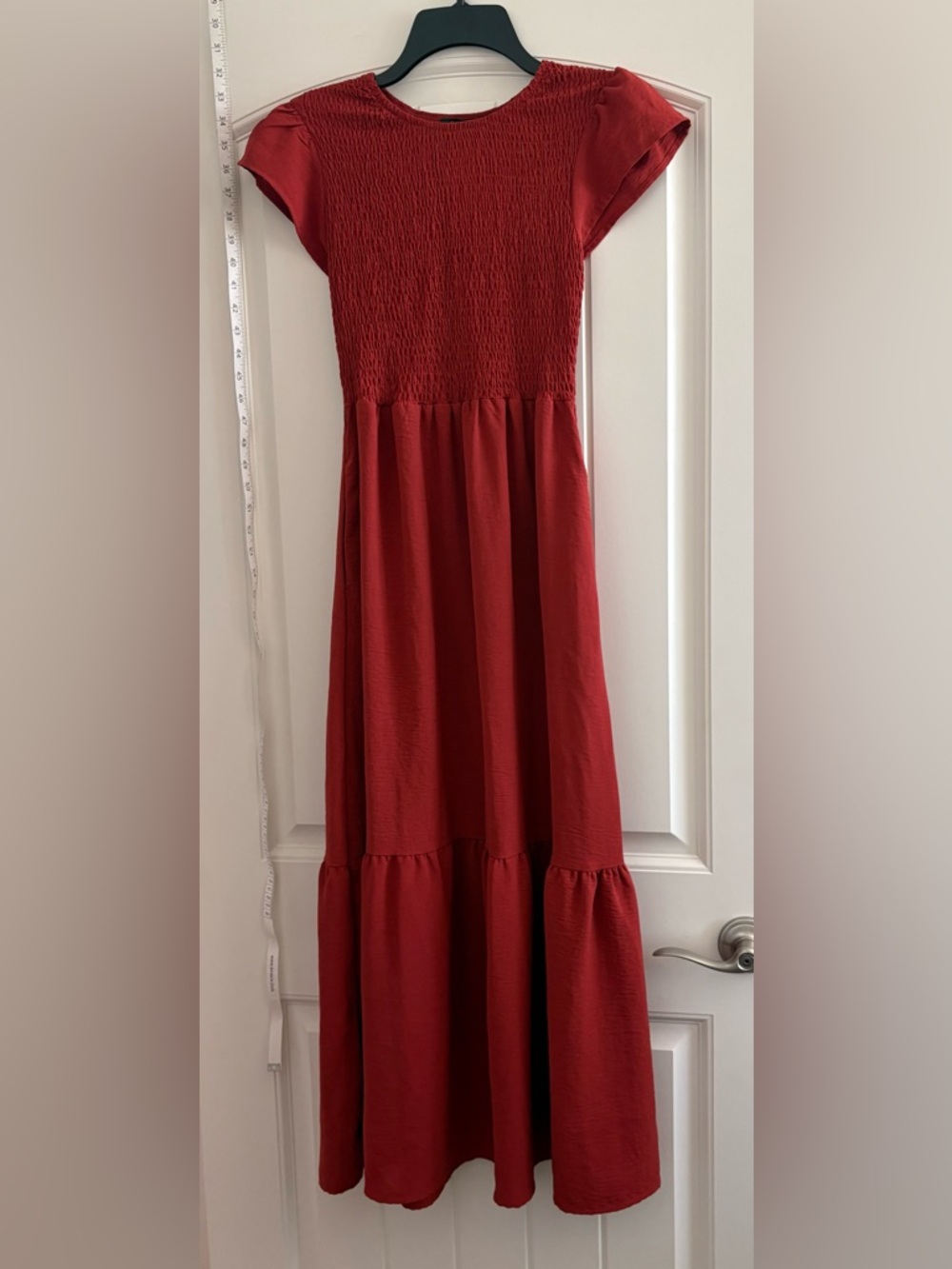 Women’s Blush Red Maxi Dress with Smocked Bodice Size XS